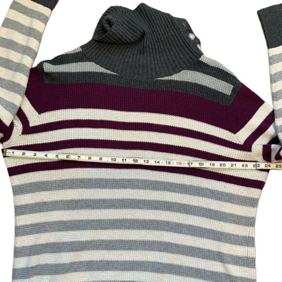 Eddie Bauer Gray Red Striped Highneck Pullover Button Academia Sweater Size XL - Picture 8 of 15